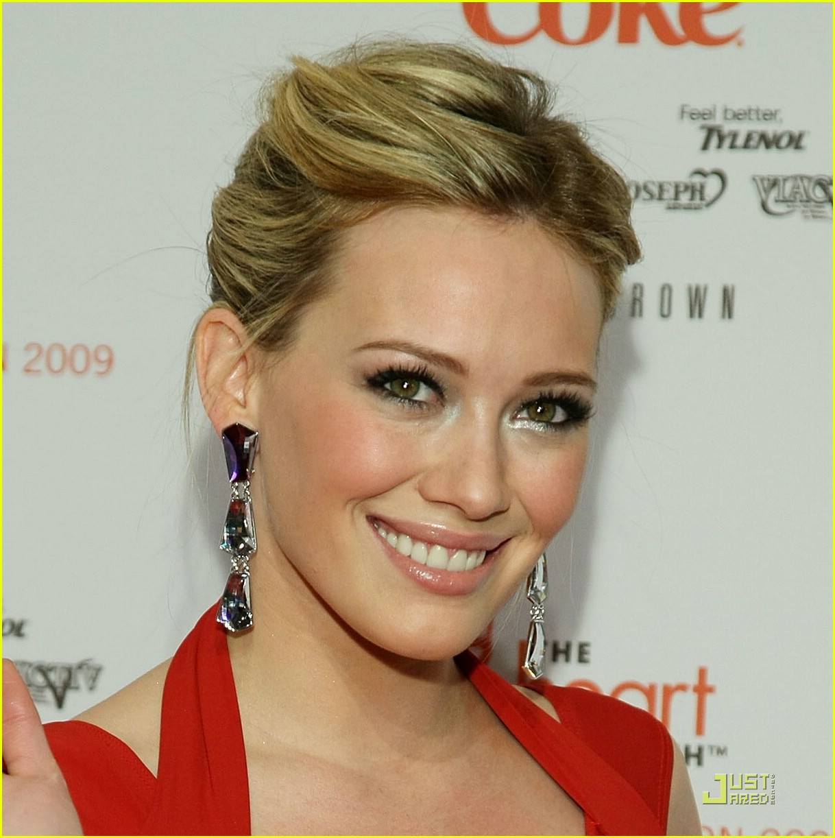 hilary duff red dress Hilary Duff Sitting In a Red Dress 8x10 Picture Celebrity Print