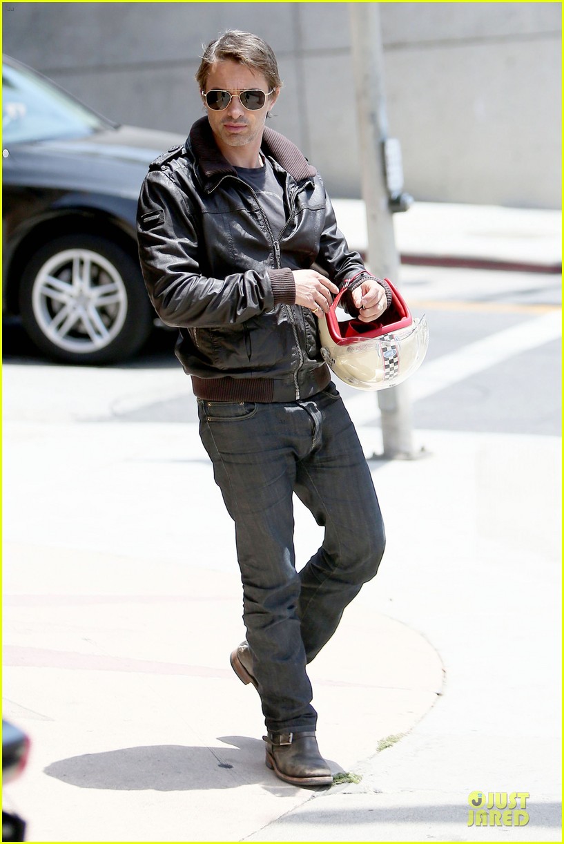 Olivier Martinez Carries His Motorcycle Helmet Like a Purse!