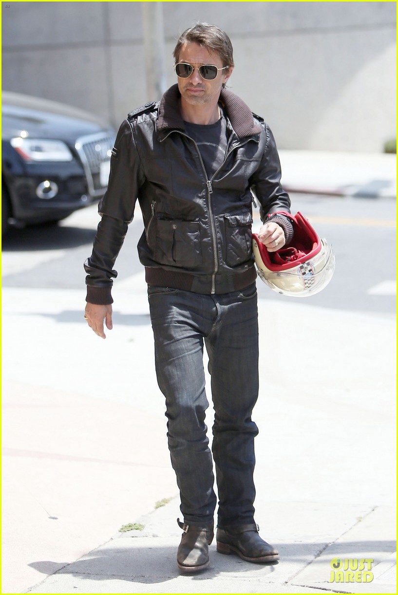 Olivier Martinez Carries His Motorcycle Helmet Like a Purse!