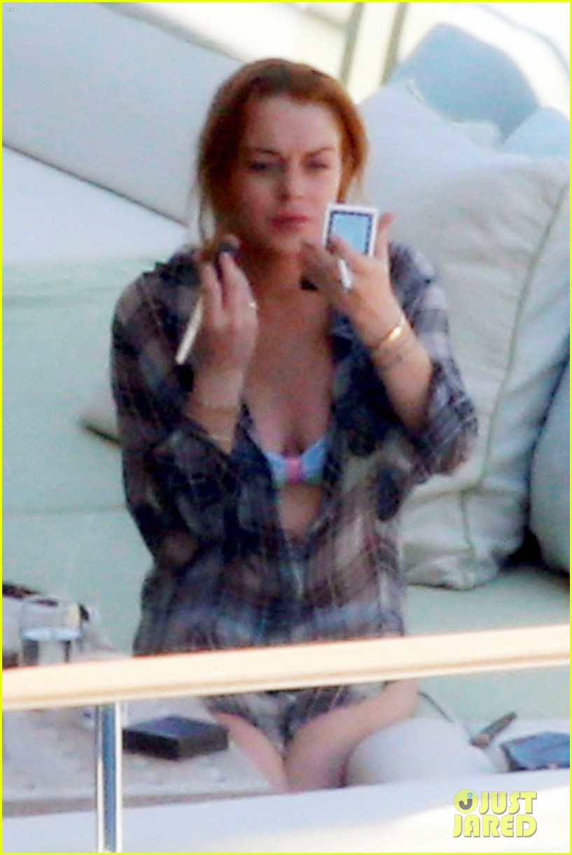 Lindsay Lohan Hangs Out on a Yacht in a Bikini with Her Sister Aliana