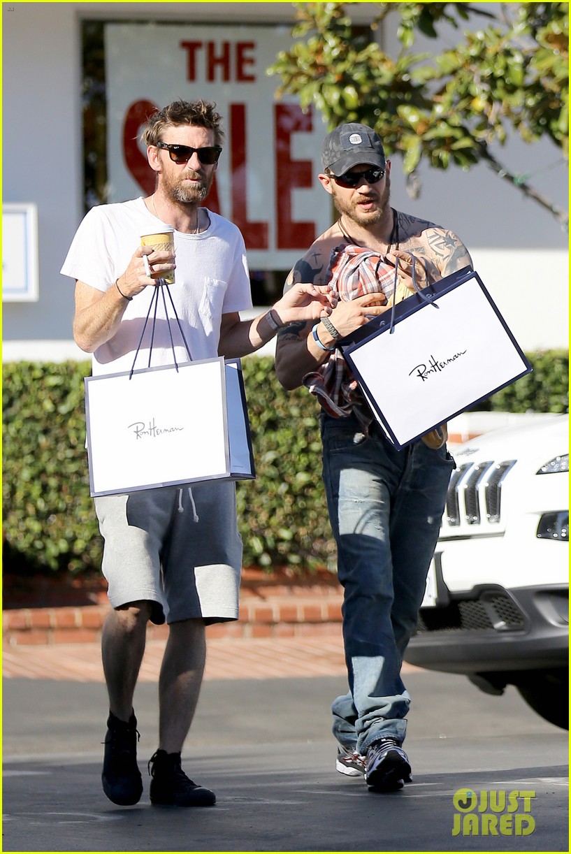 Tom Hardy Shows Off Shirtless Tattooed Body On Shopping Trip