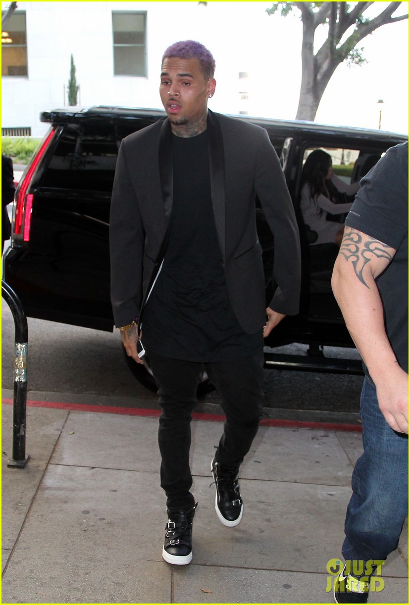 chris brown dress code Sports Purple Hair For Probation Ending Court Appearance | Just Jared Size:USA 10 (L)/42 in.(107 cm)Garment Chest Above $200 chris brown costume ideas Leeward Dress Shirt- Black