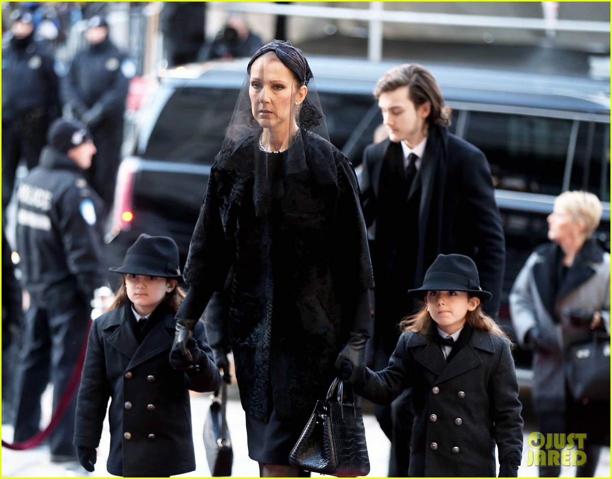 Celine Dion Holds Her Twins' Hands at Rene Angelil's Funeral