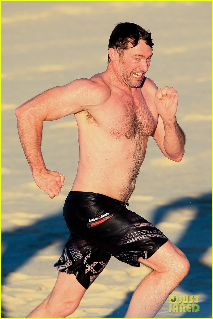 Hugh Jackman Hits the Beach with His Speedo-Clad Trainer!