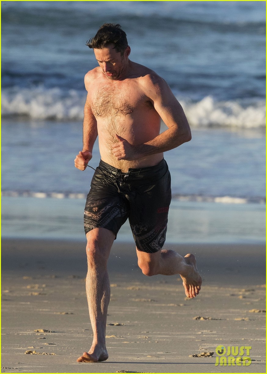Hugh Jackman Hits the Beach with His Speedo-Clad Trainer!
