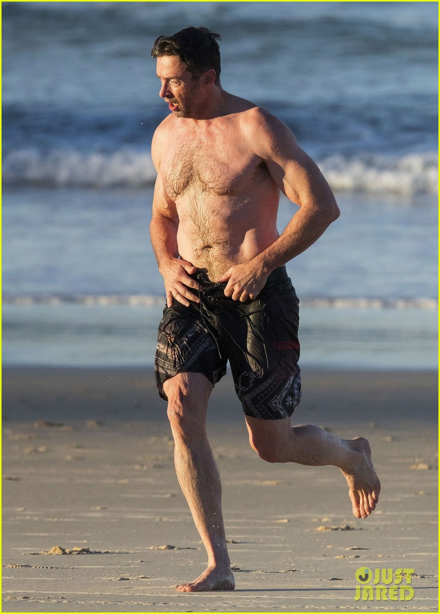 Hugh Jackman Hits the Beach with His Speedo-Clad Trainer!