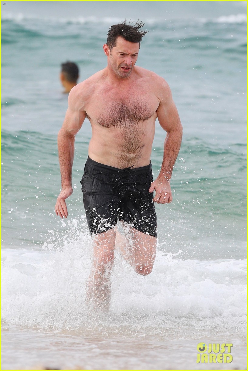 Hugh Jackman Goes Shirtless at the Beach with His Hot Trainer!