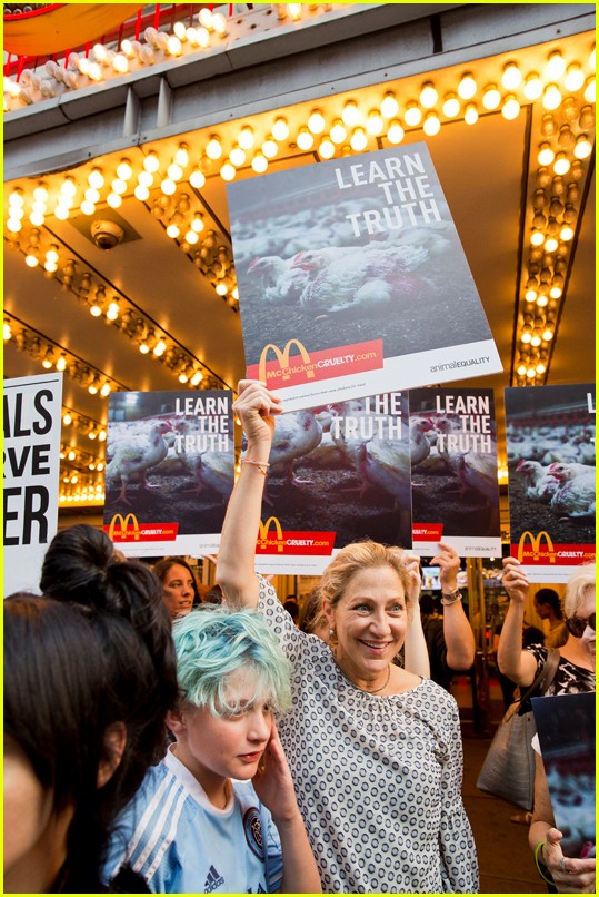 Edie Falco & Son Anderson Protest McDonald's in Times Square