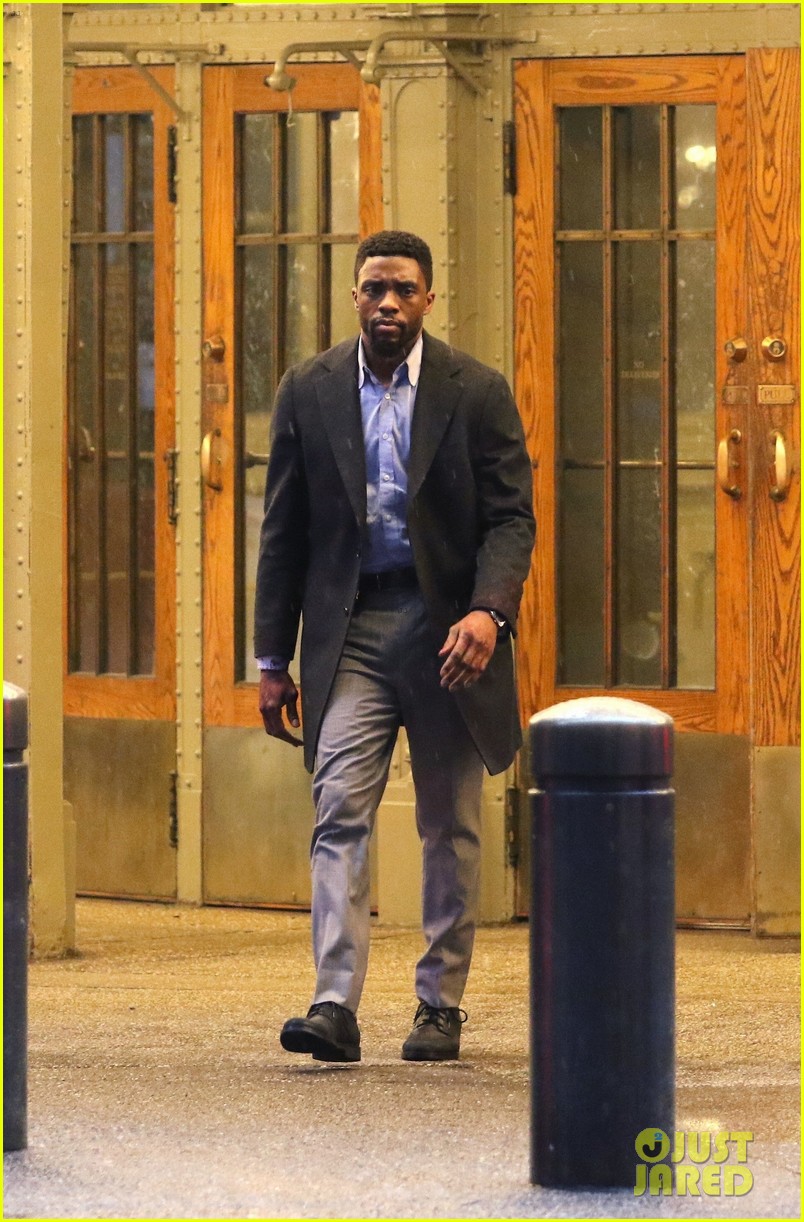 Chadwick Boseman Braves the Rain for '17 Bridges' Scene