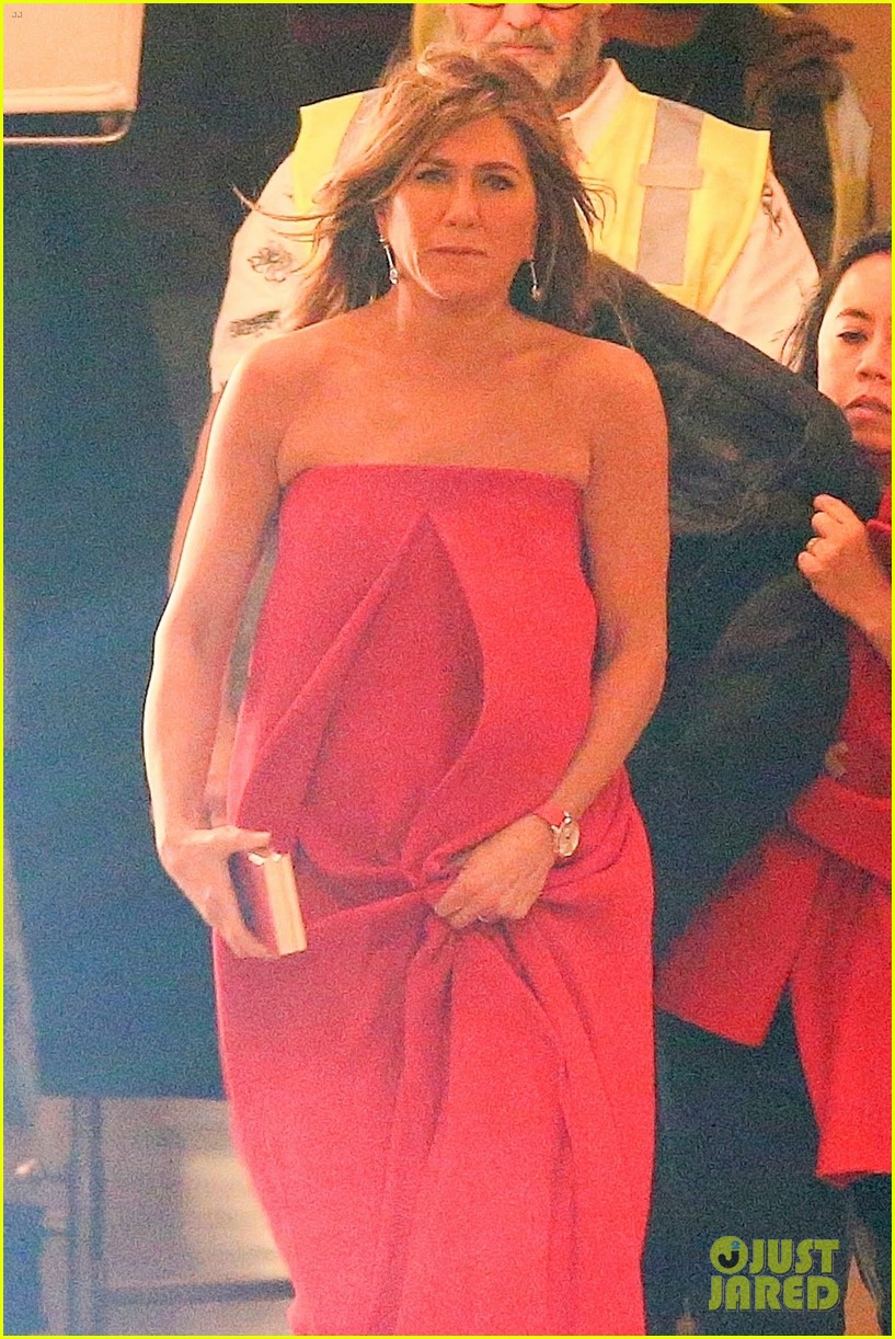 jennifer aniston red wrap dress Jennifer Aniston's Reformation Bustier Dress Was So Rachel Green-Coded