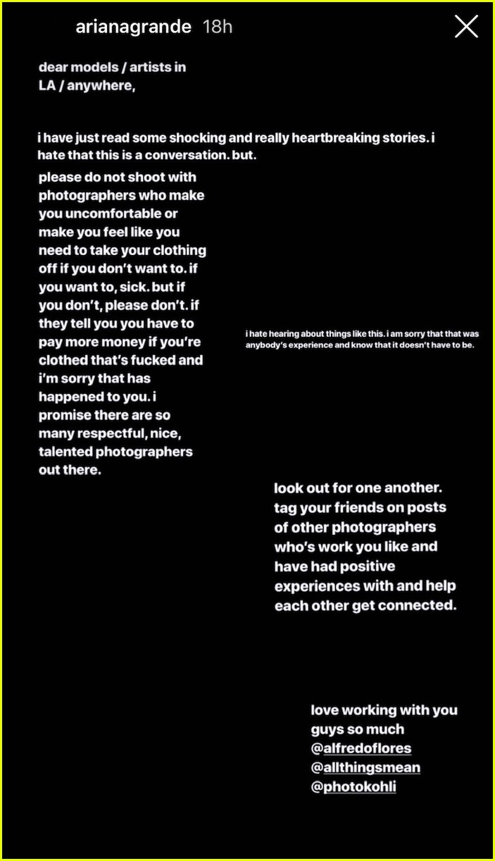 Ariana Grande Reacts to Accusations of Misconduct Against Celebrity Photographer Marcus Hyde