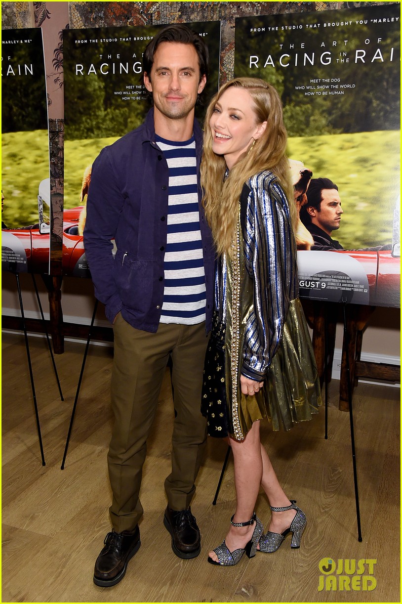 Amanda Seyfried & Milo Ventimiglia Attend 'Art of Racing in the Rain' Premiere in Coordinating Outfits
