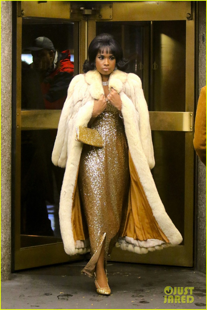 aretha franklin in gold dress Jennifer Hudson Dazzles Gown While Filming Biopic 'Respect' | Just Jared iconic aretha franklin outfits