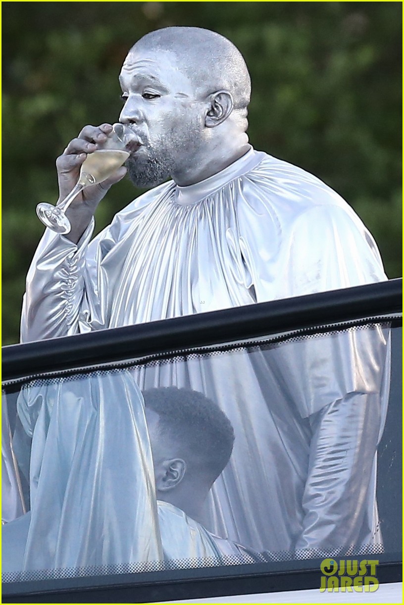 kanye west dressed in silver Kanye West Gets Covered in Silver Paint for 'Mary' Opera Performance in  Miami - Just Jared - Celebrity News and Gossip