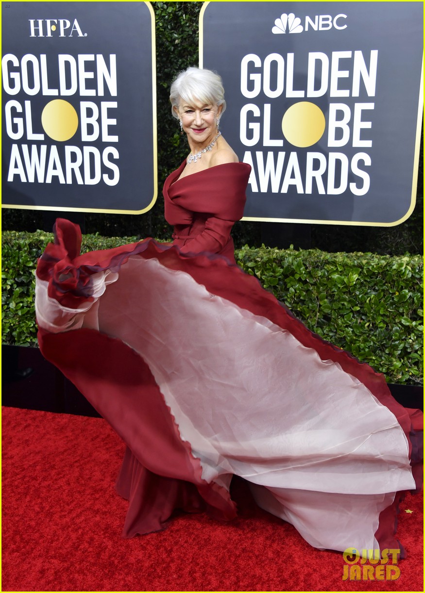 Helen Mirren Shines in A Ruby Red Dior Dress For Golden Globes 2020 | Just Jared