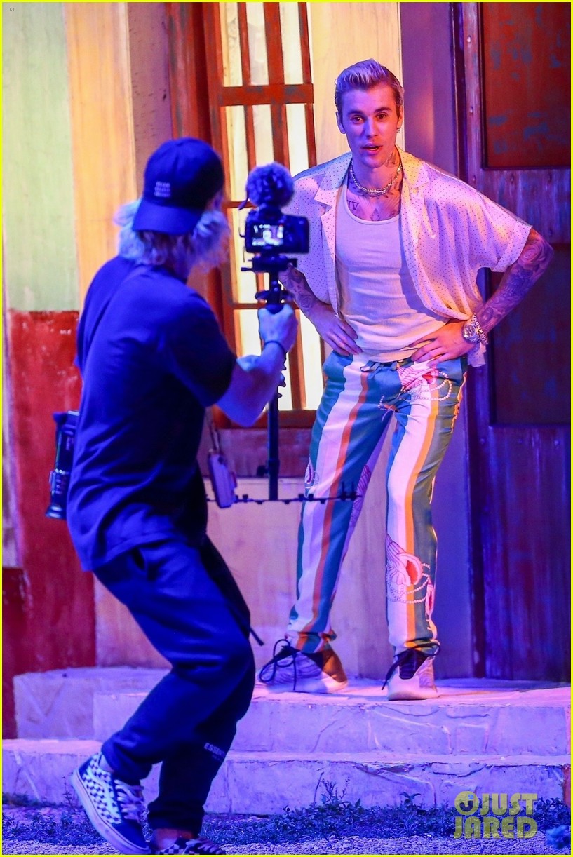 Justin Bieber Films a Music Video with J Balvin - See Set Photos!