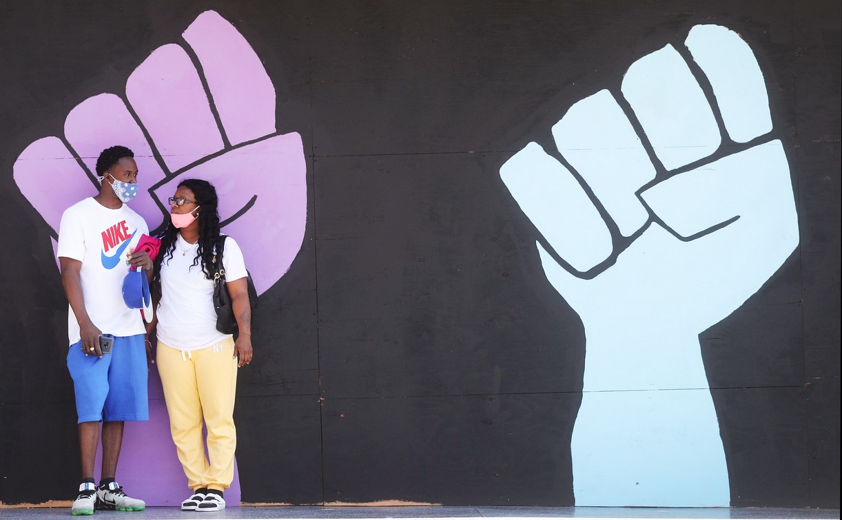 'All Black Lives Matter' Painted on Hollywood & Highland Streets In Pride Flag Colors