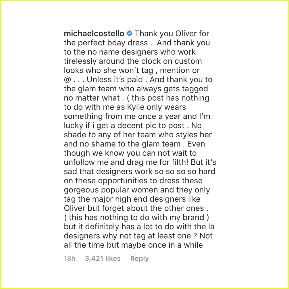 Kylie Jenner Slammed By Fashion Designer Michael Costello in Her Instagram Comments - Here's Why