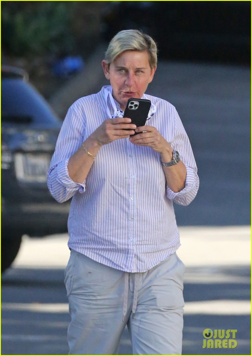 Ellen DeGeneres Wears Her Face Mask Around Her Neck Days After Positive Coronavirus Diagnosis