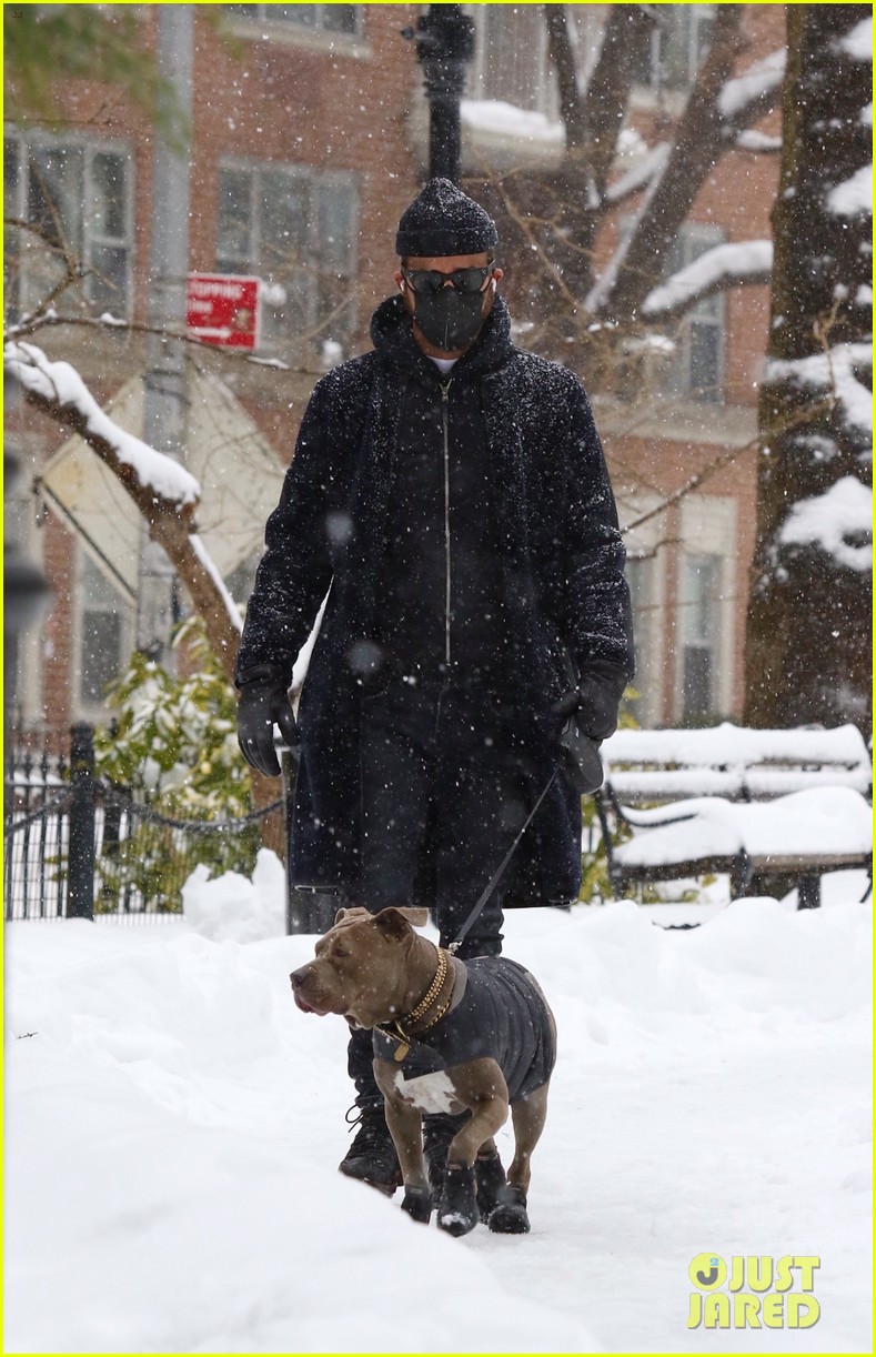 Justin Theroux Takes His Pup Kuma on a Snowy Walk in NYC