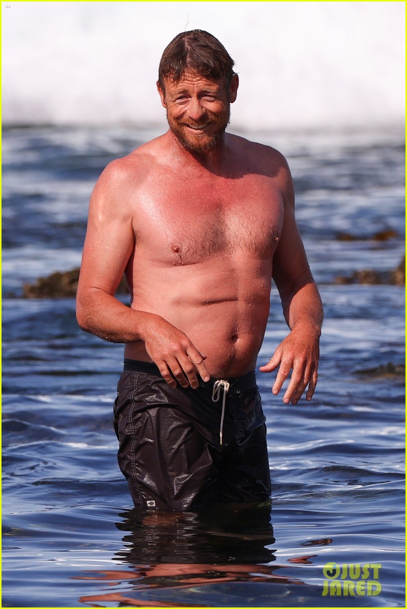 Simon Baker Goes Shirtless During Beach Day with 22-Year-Old Son Claude - See Photos!