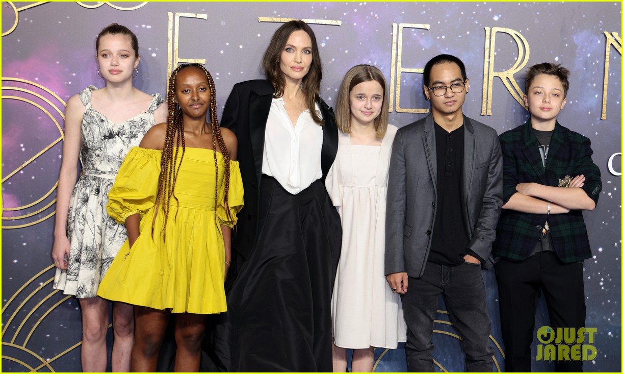 Angelina Jolie Brings Her Kids to 'Eternals' UK Premiere