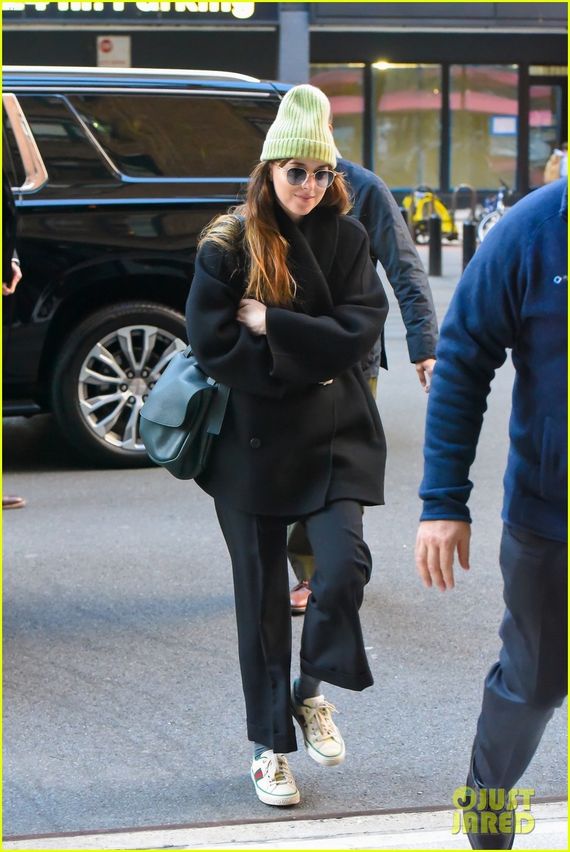 Dakota Johnson Sports a Green Beanie During a Day Out in NYC