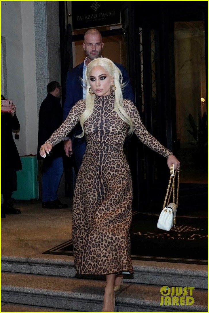 lady gaga leopard dress Wows in an Animal Print for a Day Out in Milan | Just Jared holographic