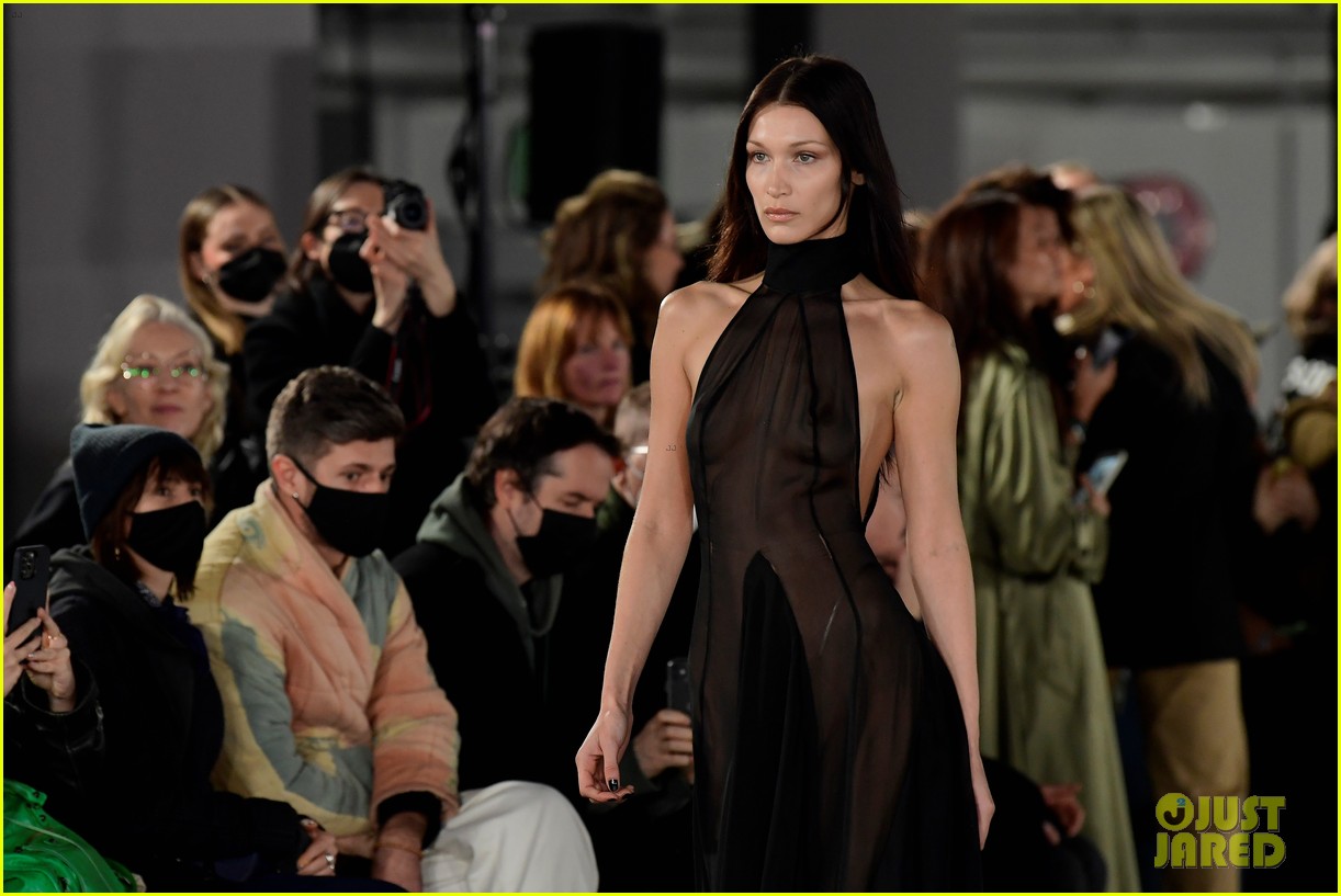 Bella Hadid Wears Two Sheer Outfits, Walks Three Paris Shows in One Day with Gigi Hadid