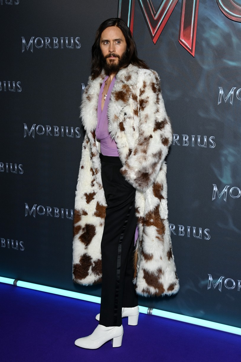 Jared Leto Wears An Animal Printed Fuzzy Coat To 'Morbius' Premiere in Paris
