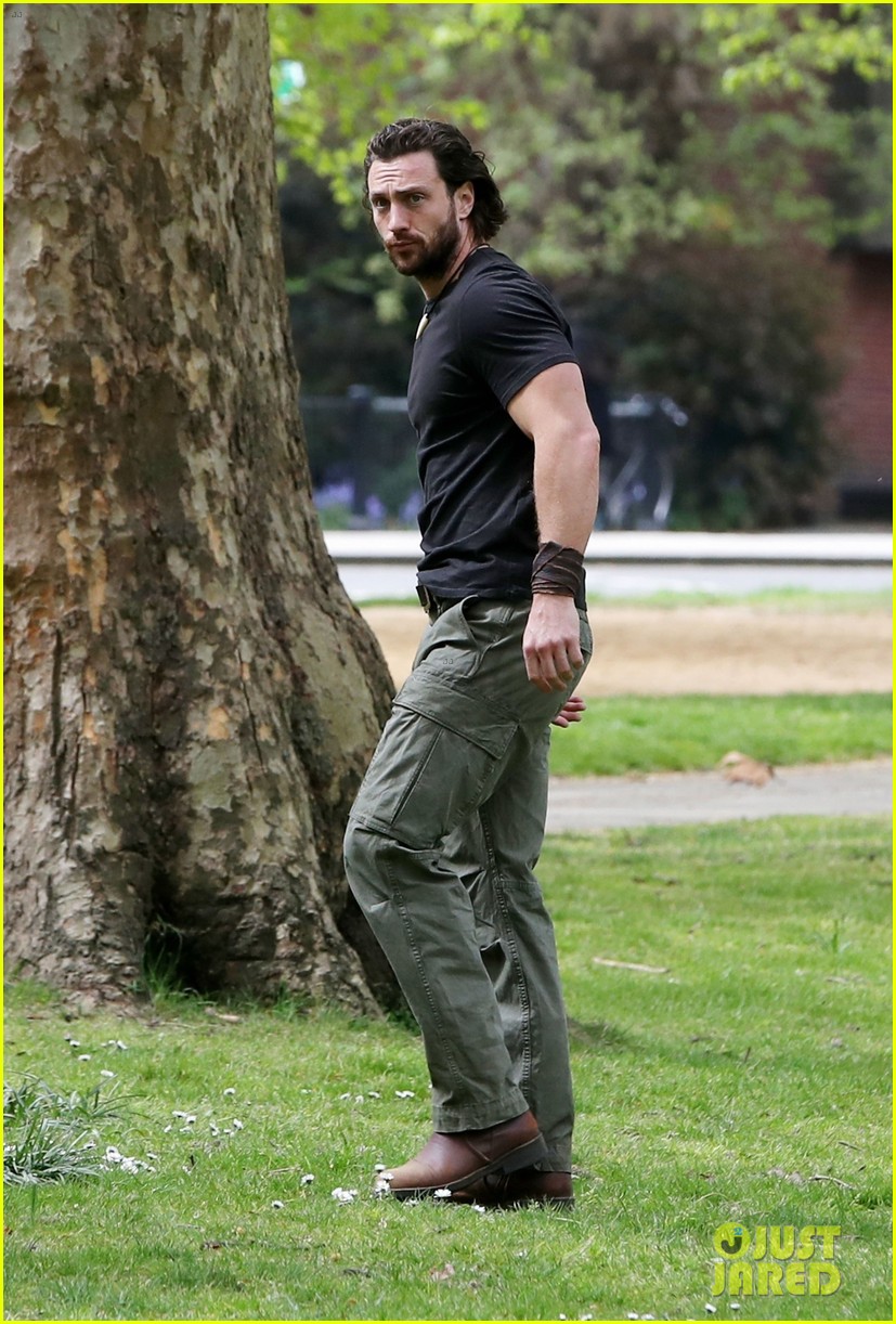Aaron Taylor-Johnson Films an Intense Action Scene While Wearing Interesting Footwear