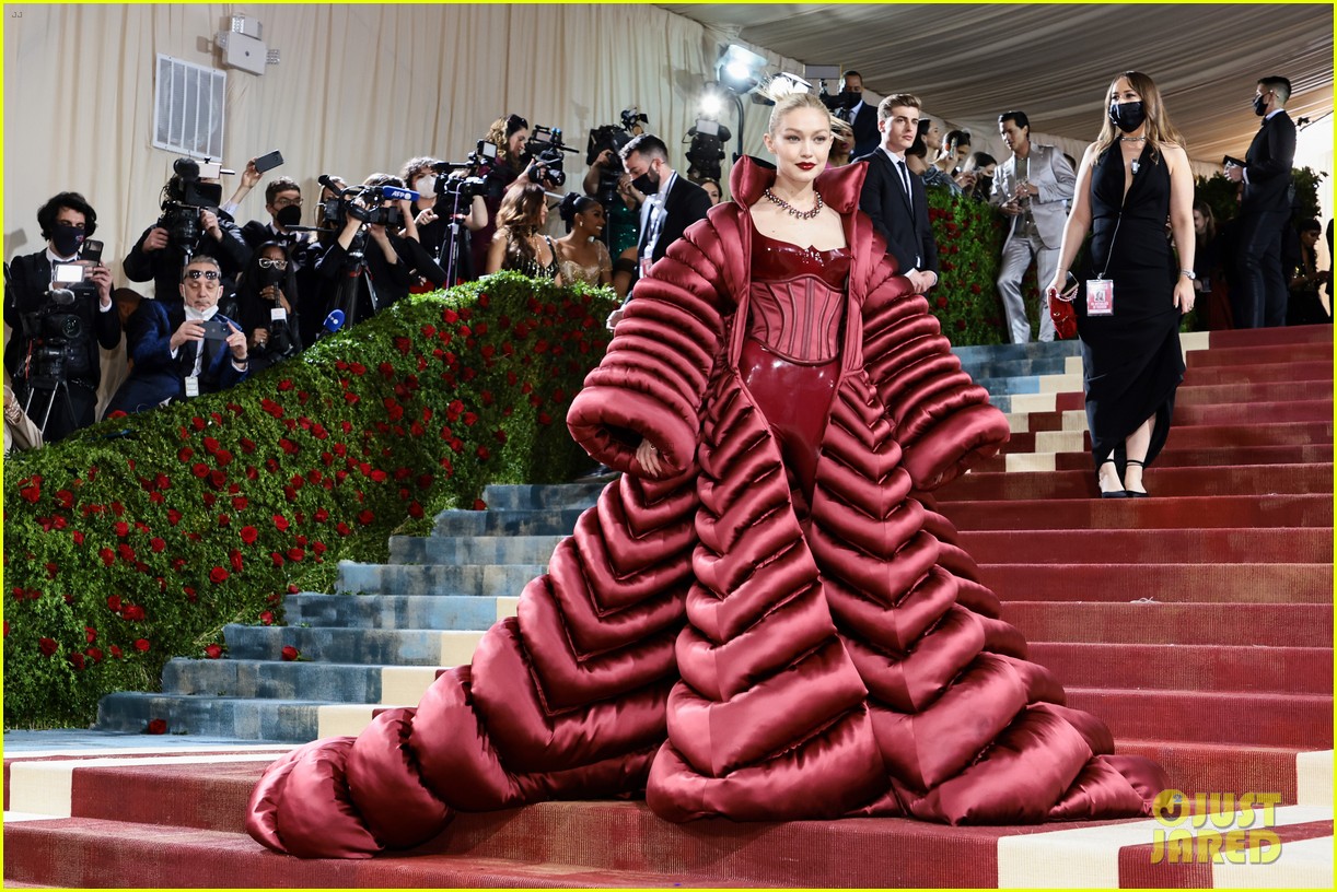 gigi hadid met gala red dress Gigi Hadid debuted fiery red hair at the 2021 Met Gala