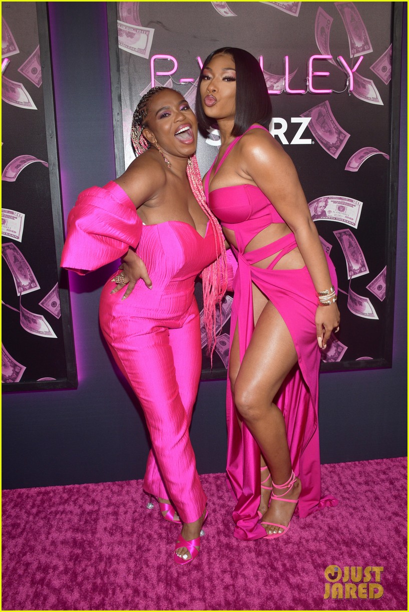 megan thee stallion pink dress Megan Thee Stallion's Dusty Mauve Dress Is a Party in the Front and Back