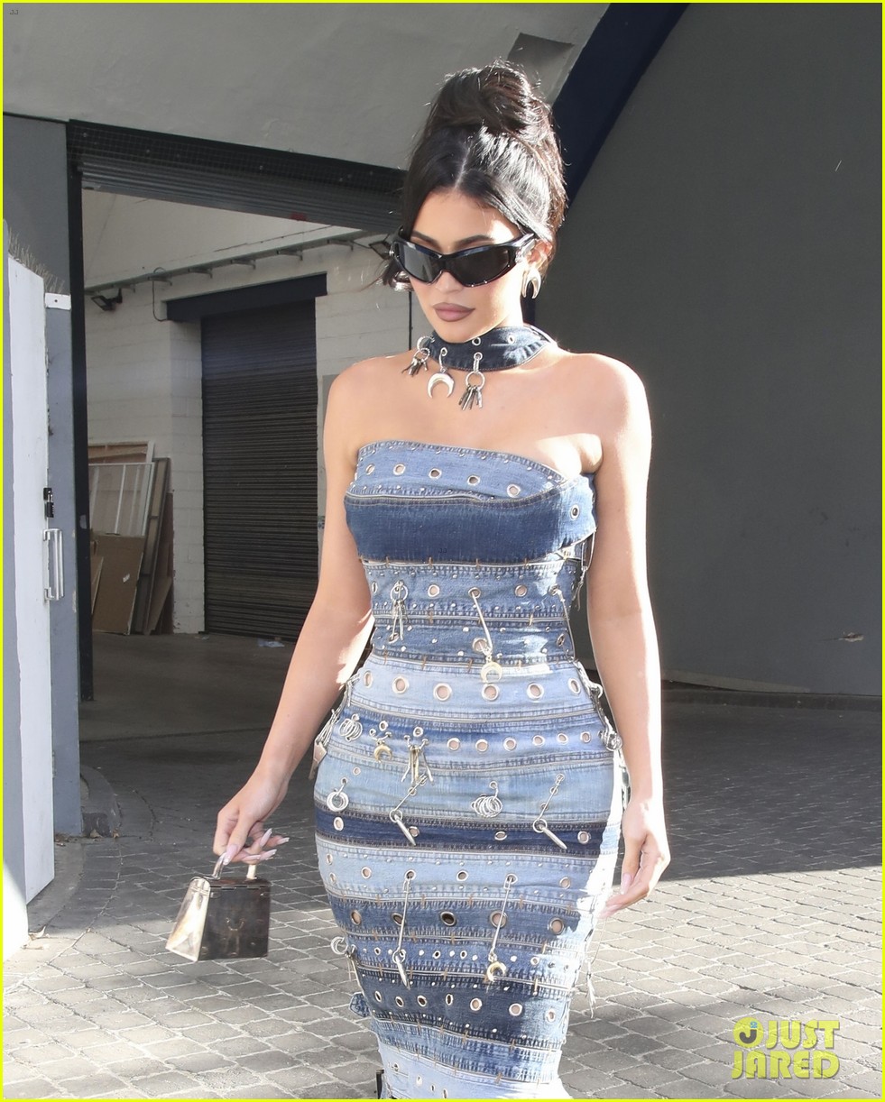 kylie jenner in denim dress Celebs Wearing Denim Dresses: Photos Hollywood Life