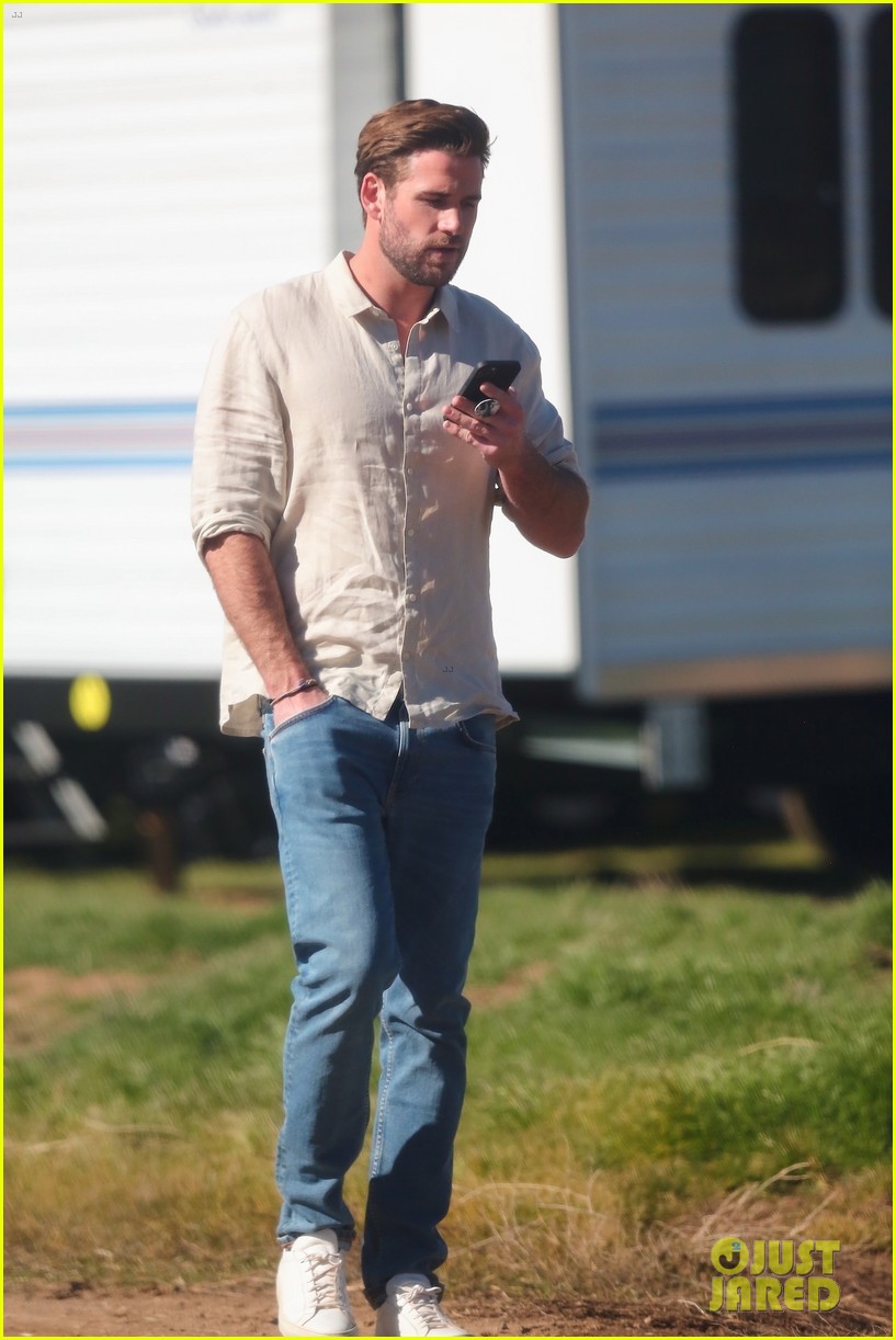 Liam Hemsworth Takes a Break on the Set of 'Lonely Planet'