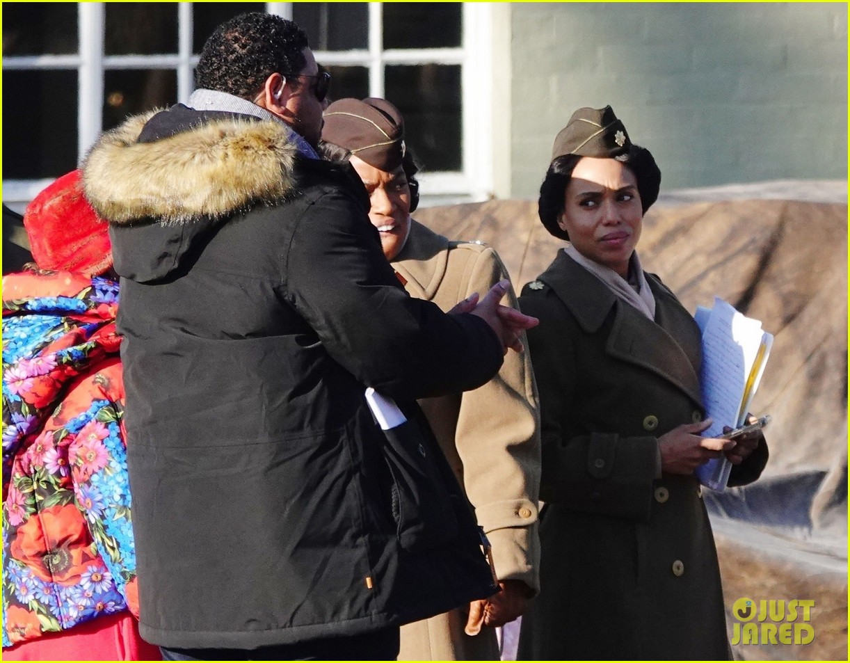 Kerry Washington Spotted in Army Green Uniform For 'Six Triple Eight' Filming