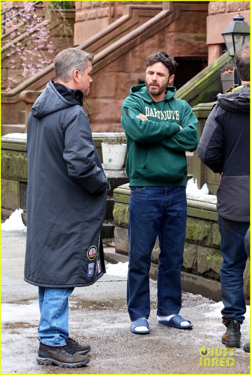Casey Affleck & Hong Chau Enjoy a Moment Together While Filming 'The Instigators' With Matt Damon in Brooklyn