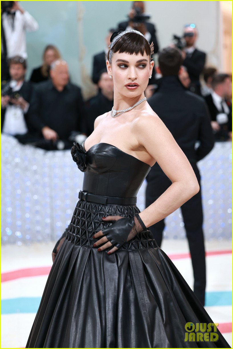 Lily James Wears Black Leather Gown to Met Gala 2023 - Just Jared -  Celebrity News and Gossip | Entertainment
