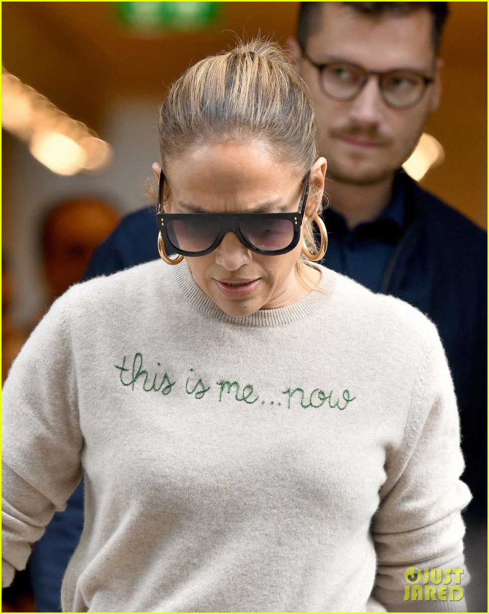 Jennifer Lopez Uses Her Sweater as a Wearable Billboard for Upcoming Album