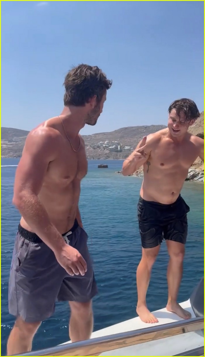 Glen Powell & Billy Magnussen Go Shirtless, Jump Off a Boat Together in Greece