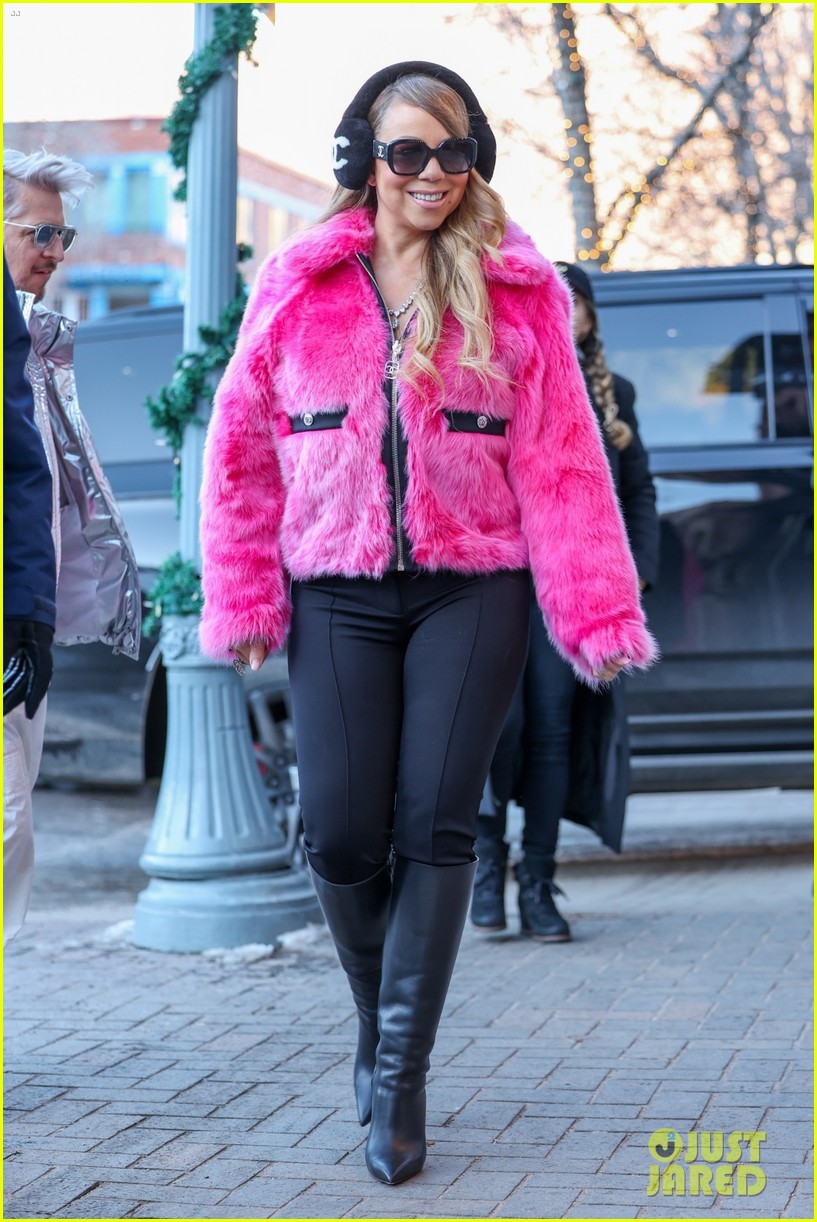 Mariah Carey Is All Smiles in Pink Fur Jacket While Shopping in Aspen