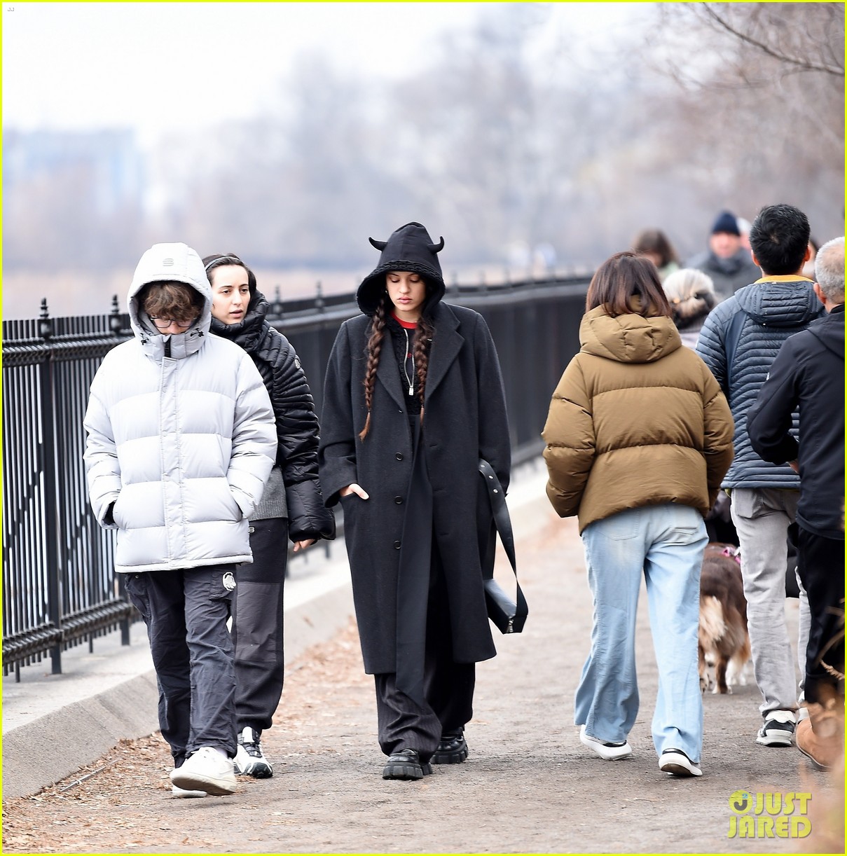 Rosalia Wears a Horned Hood for Christmas Day Stroll Through NYC's Central Park