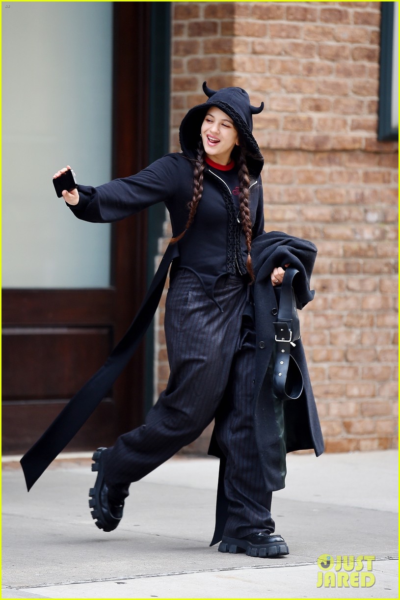 Rosalia Wears a Horned Hood for Christmas Day Stroll Through NYC's Central Park