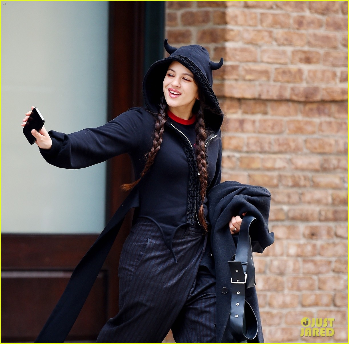 Rosalia Wears a Horned Hood for Christmas Day Stroll Through NYC's Central Park