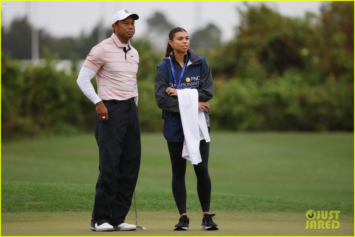 Tiger Woods Competes in Golf Tournament With Son Charlie, Daughter Sam Caddies For Him