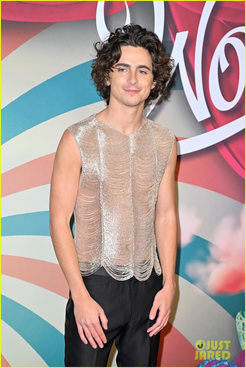 Timothee Chalamet Rocks Sheer, Beaded Tank Top, Celebrates 'Wonka' With Hugh Grant & His Wife