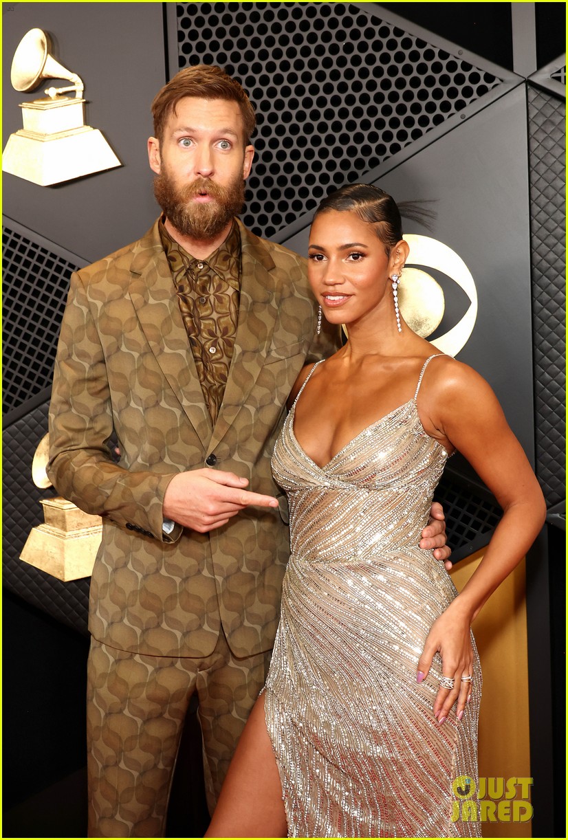 Calvin Harris & Wife Vick Hope Bring the Heat for Their Red Carpet Debut at Grammys 2024