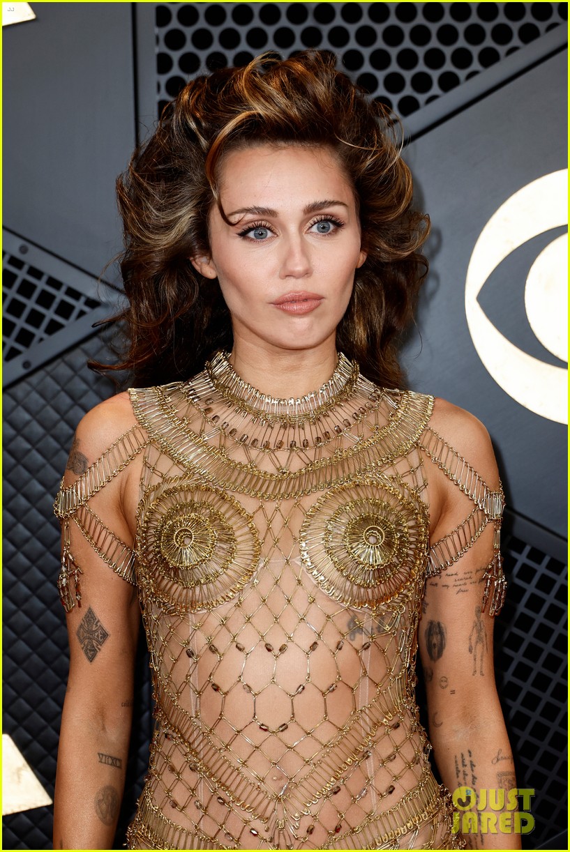 gold dress miley cyrus Wears Completely Sheer at Grammys 2024 - See Red Carpet Photos! | Just Jared old miley cyrus