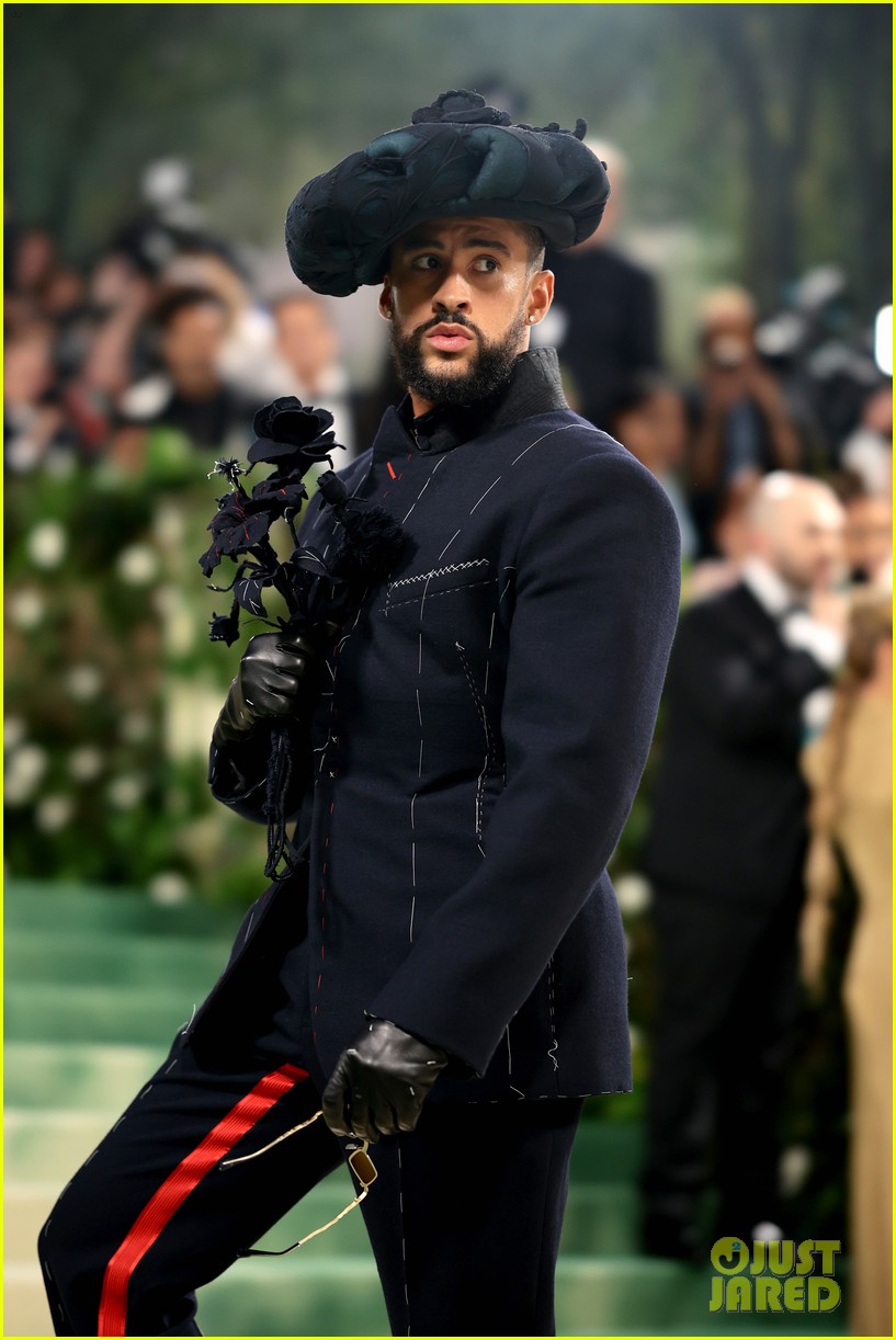 bad bunny black dress Bad Bunny Stuns Met Gala With Detailed Aged Up Look and Fashion