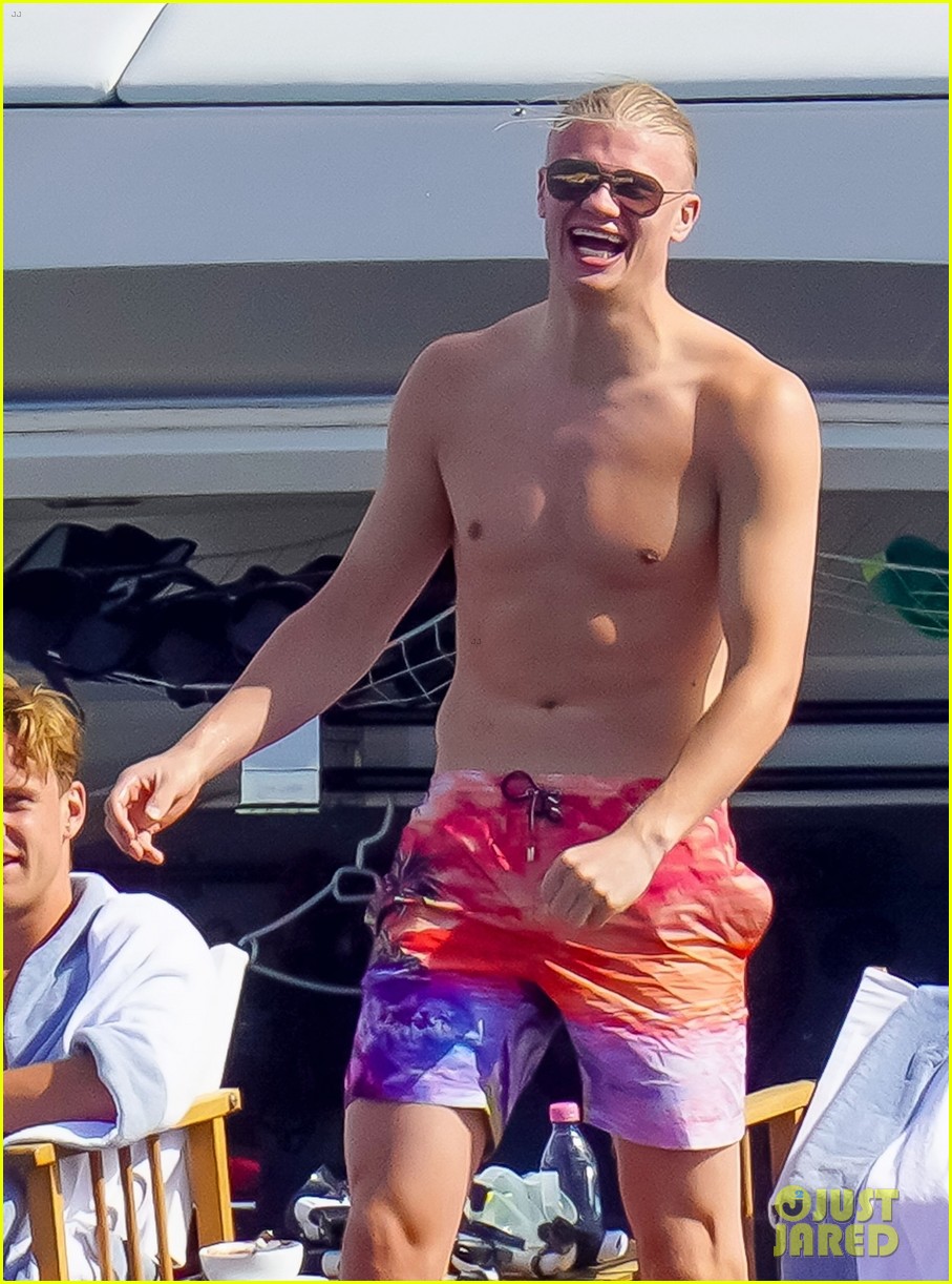 Manchester City Soccer Star Erling Haaland Goes Shirtless During Yacht Vacation in Cannes